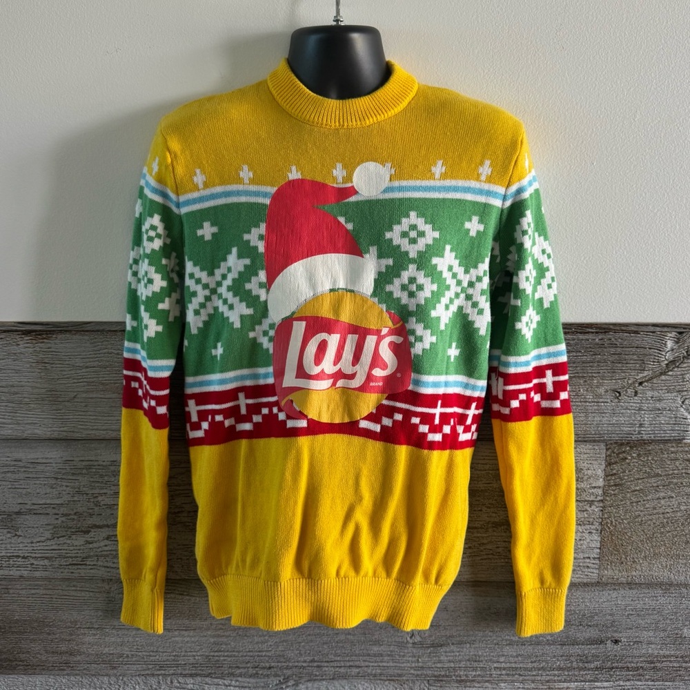 Lay’s Ugly Christmas Sweater Santa Hat Logo Holiday Knit Size M (T1)